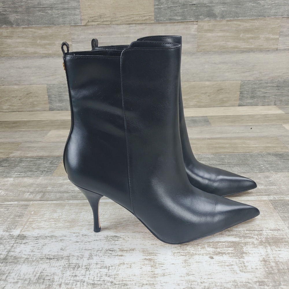 Vince Camuto Poise Women Ankle Bootie Sz 8.5 M Black Leather Pointy Toe Stiletto